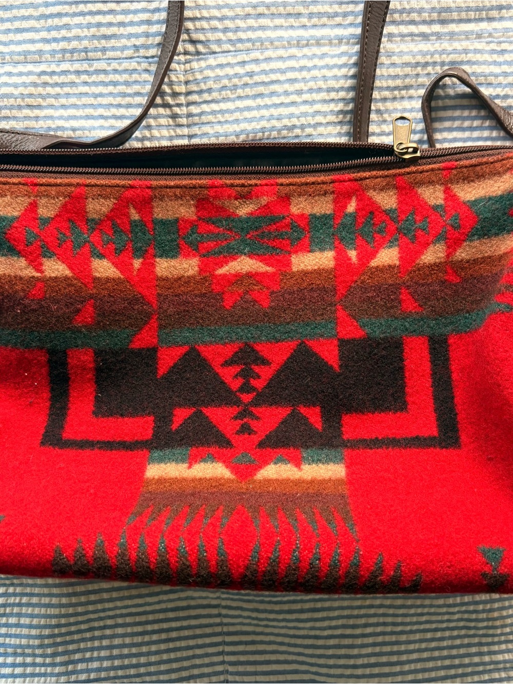Pendleton Wool Shoulder Bag Southwestern Red Leather Trim Crossbody - Picture 5 of 10